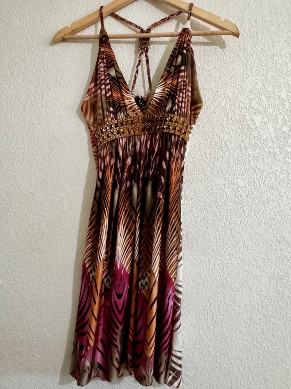 NWT ETHICALLY MADE SILK BELLISSIMA DRESS SKY warm,brown,gold & pink lovely 😊